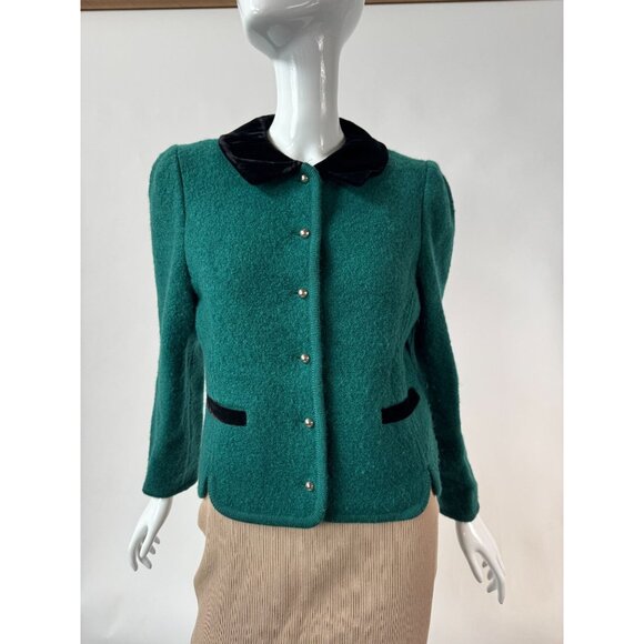 The Eagles Eye 80s Womens Wool Jacket With Velvet Collar Green Size 12 Vintage C - Picture 13 of 16